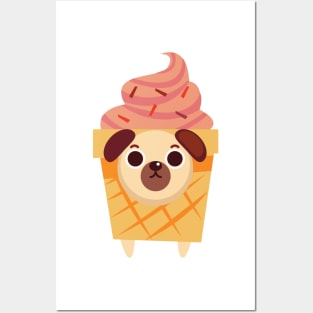 Pug Dog and Ice Cream Cone Posters and Art